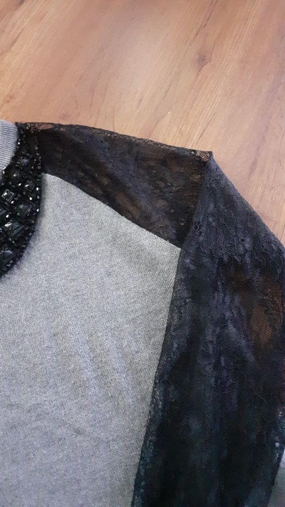 Sweter koronka kołnierzyk cekiny 36 S