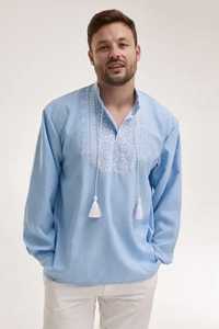 Чоловіча вишита сорочка вишиванка блакитна, мужская вышиванка рубашка