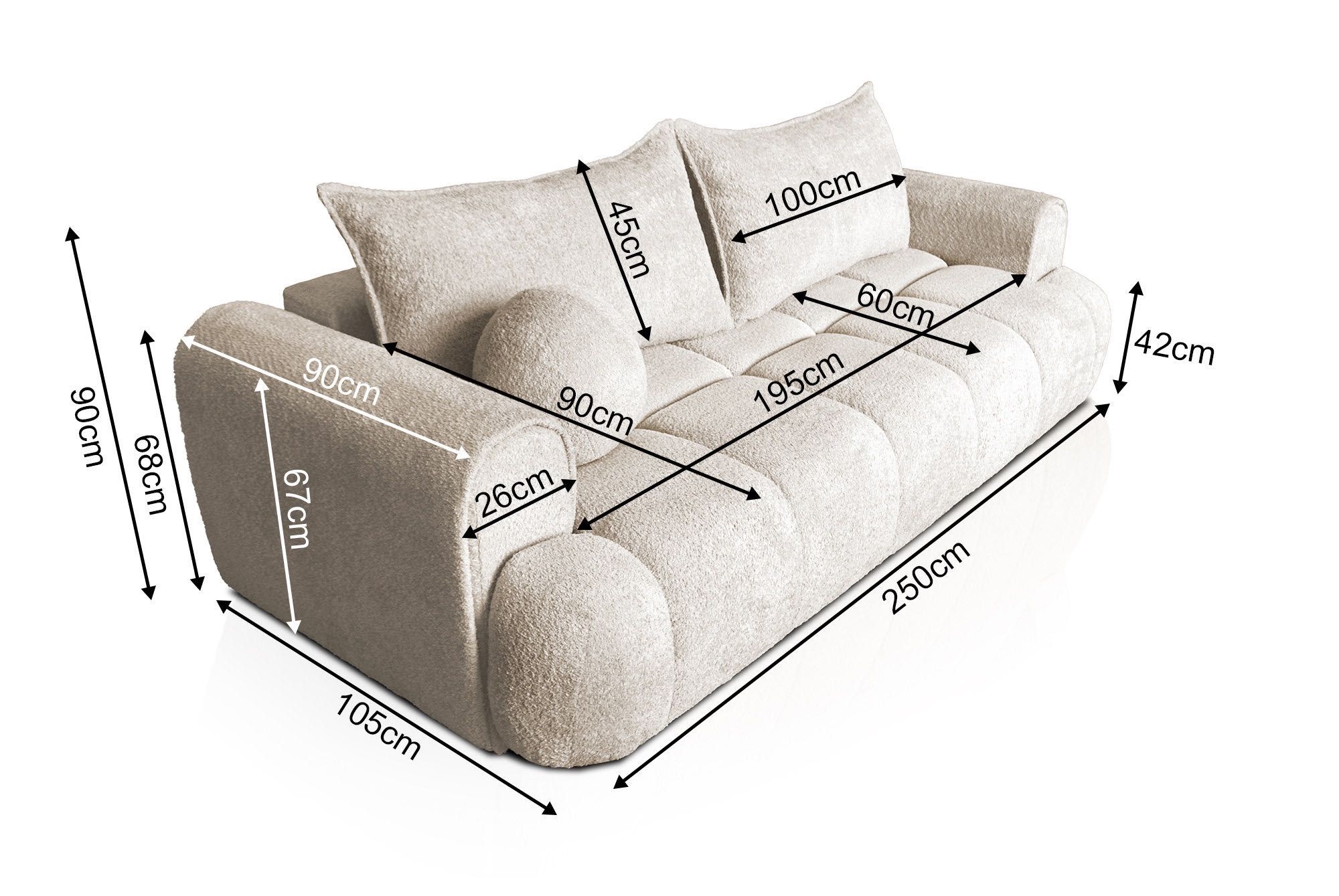Kanapa sofa PLATINUM BOUCLE z funkcją spania i pojemnik na pościel