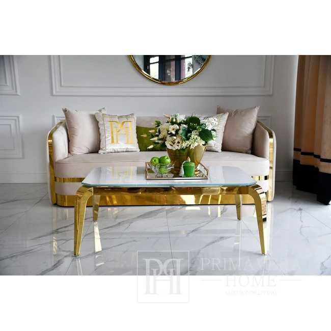 Nowoczesny stolik kawowy, glamour, ze szklanym blatem, złoty ELITE