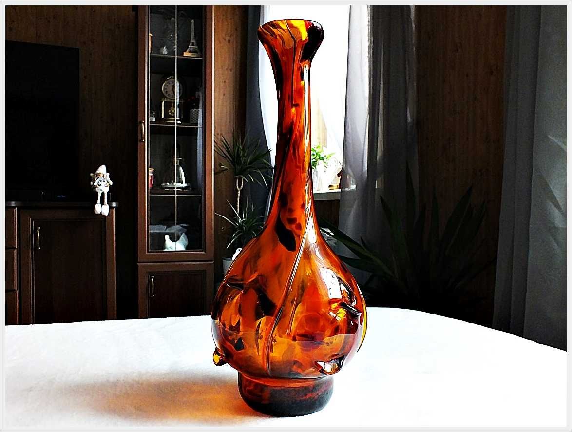 Wazon Sękacz UNIKAT bursztynowy / miodowy Rwaniec 34cm PRL