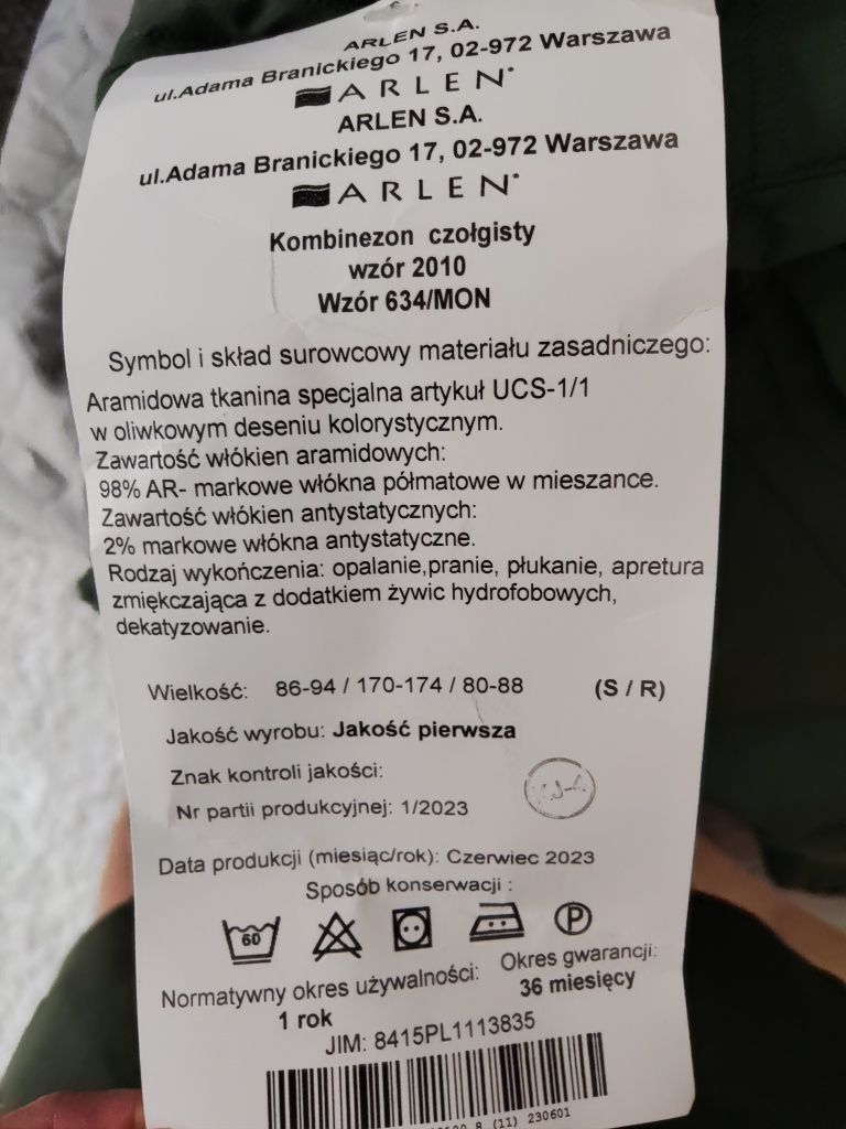 Kombinezon Wojskowy Czołgisty 634