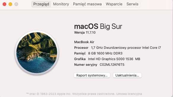 Macbook Air 13 - 240 SSD! 2x1,7GHz - i7! 8GB RAM. Nowa bateria +GRATIS