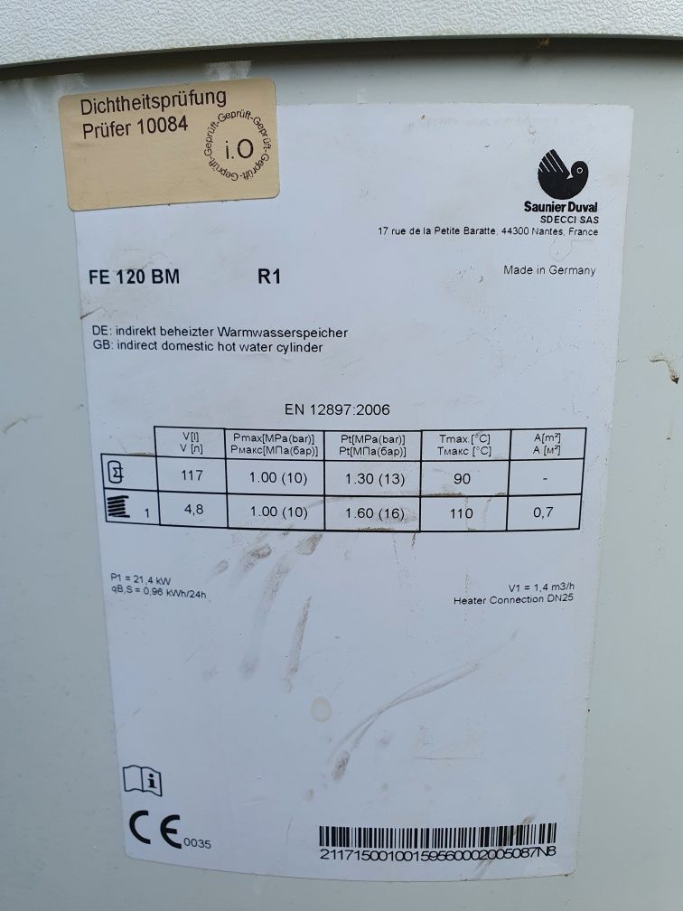 Zasobnik ciepłej wody 120l FE 120 BM Saunier Duval