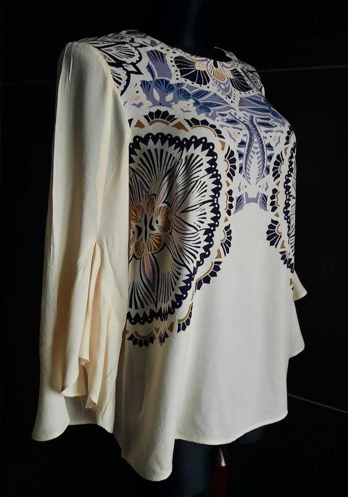 100% Wiskoza H&M Cudna boho wzory beż krem bluzka koszula S
