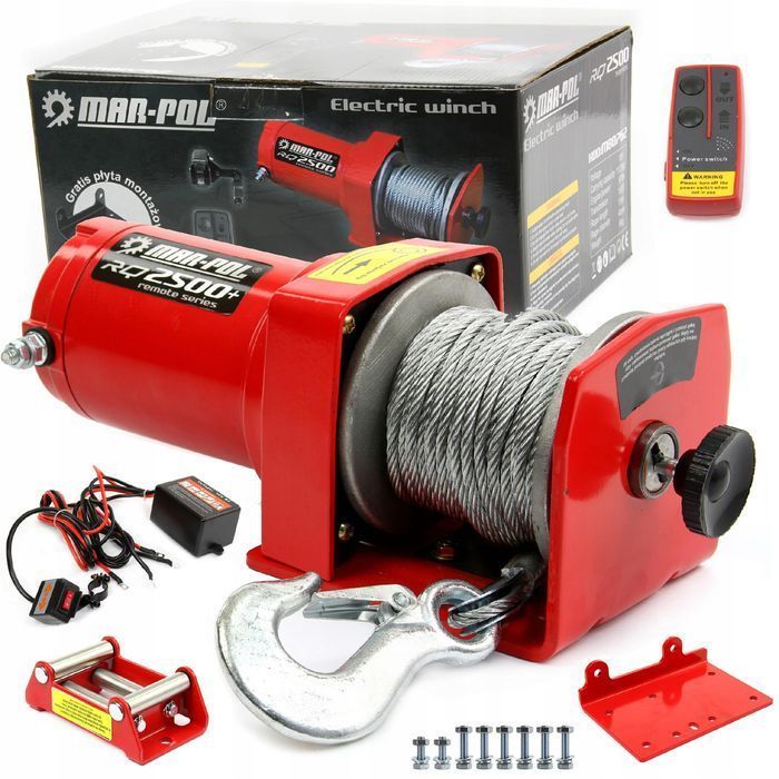 Wyciągarka Wciągarka Elektryczna 12V 2500Lbs Rolki + Zdalny Pilot
