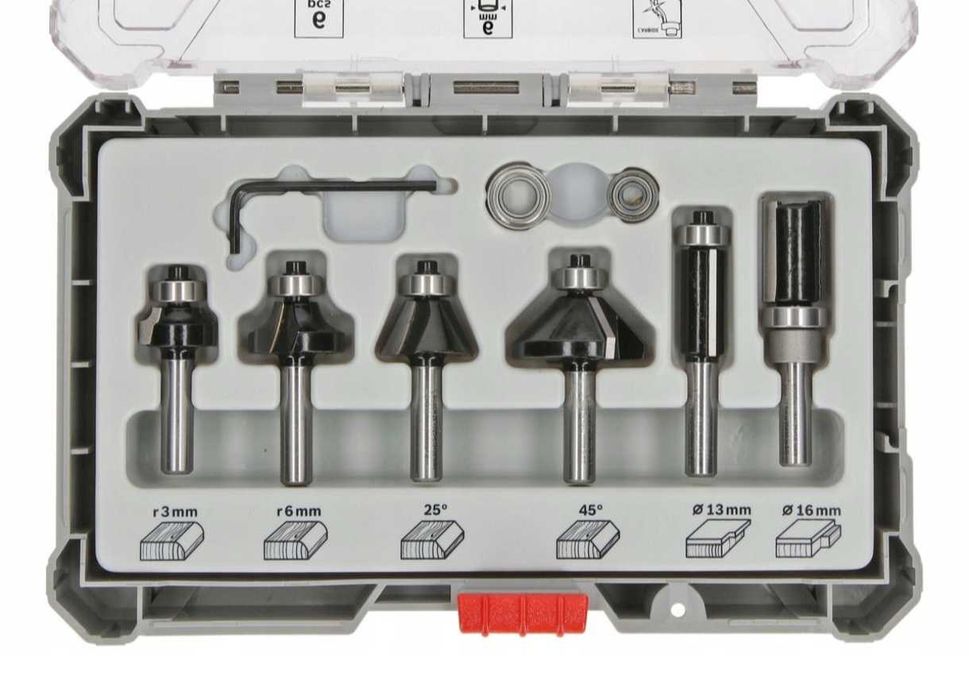 Frezy do Drewna Bosch 6mm - Komplet 6szt do Frezarki Górnowrzecionowej