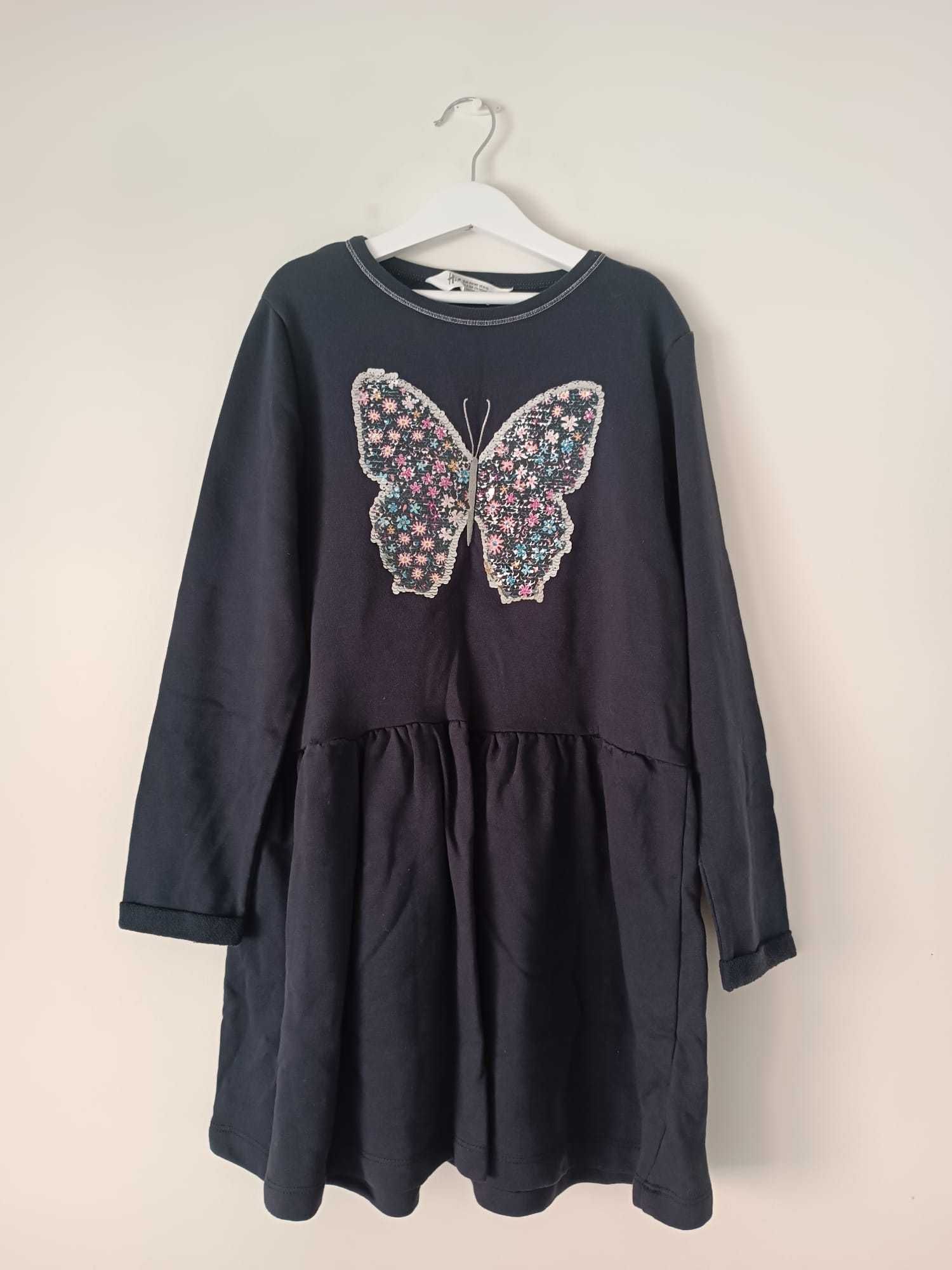 Vestido azul com uma borboleta em brilhantes (tamanho 8-10 anos, H&M)