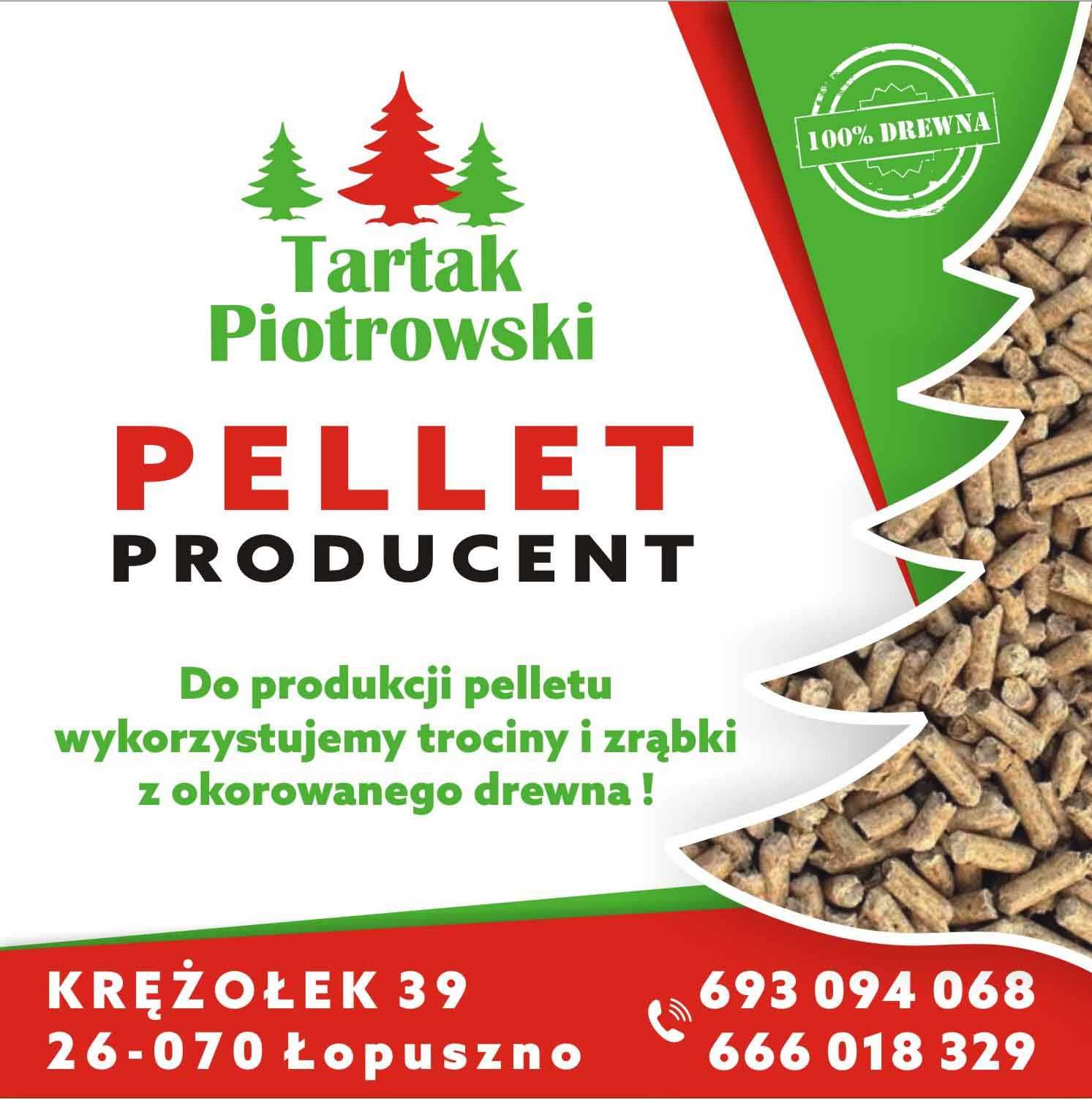 Pellet SOSNOWY 6 mm Tartak Piotrowski, Producent, worki 15 kg, 1 tona