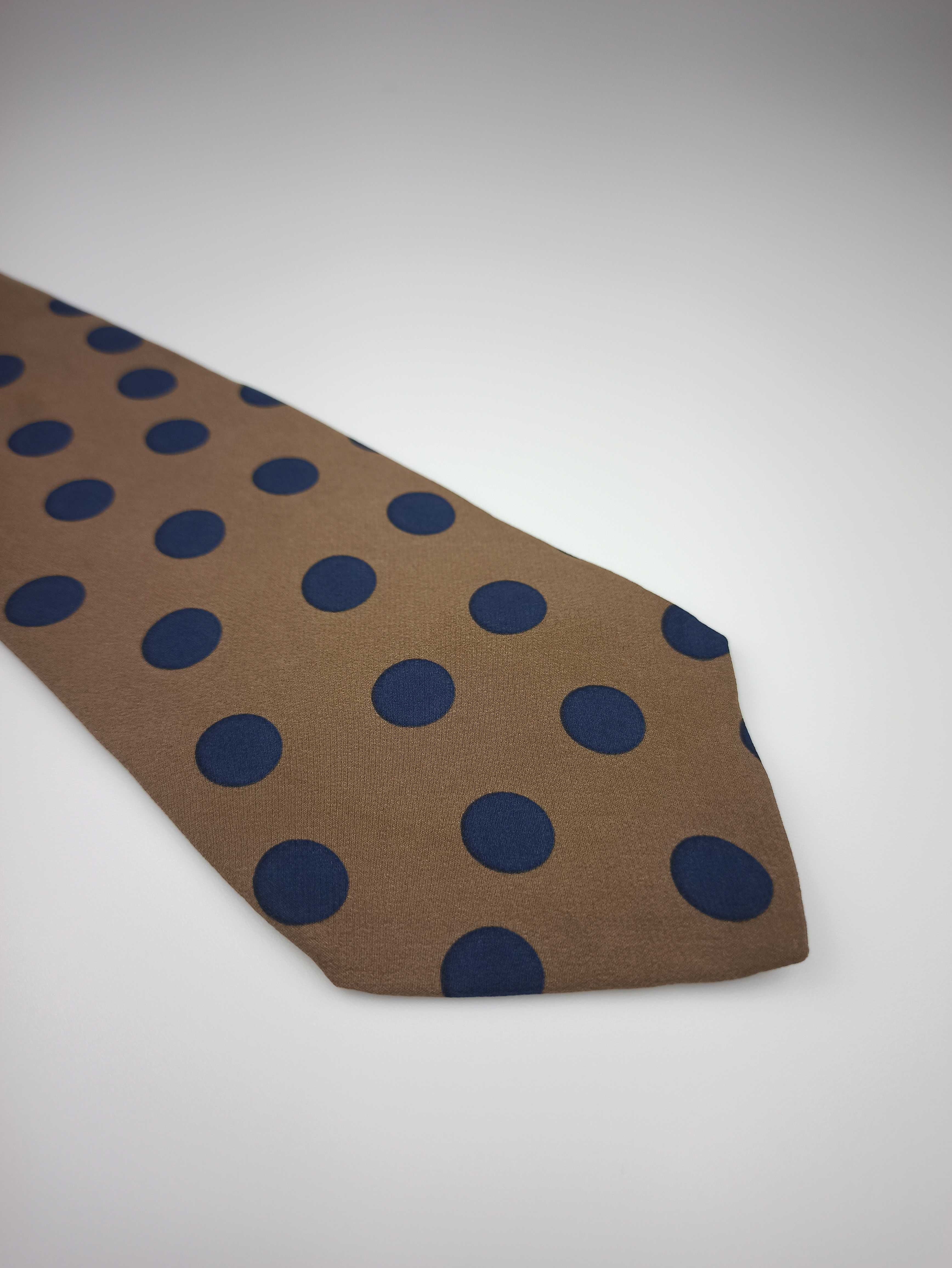 Pal Zileri włoski brązowy jedwabny krawat w groszki kropki pz04