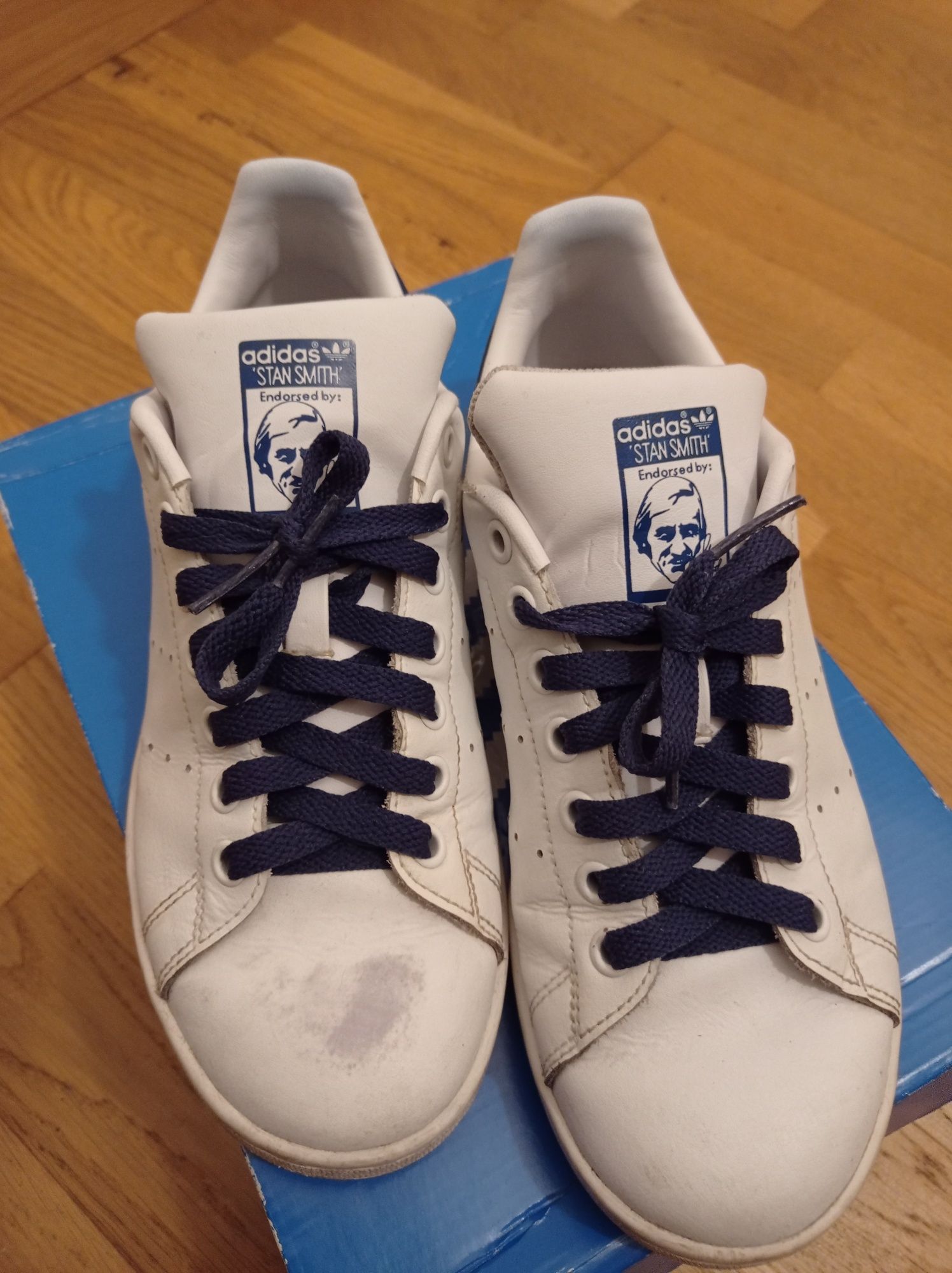 Adidas Stan Smith 38 2/3 white blue 24,5 cm sneakers białe niebieskie