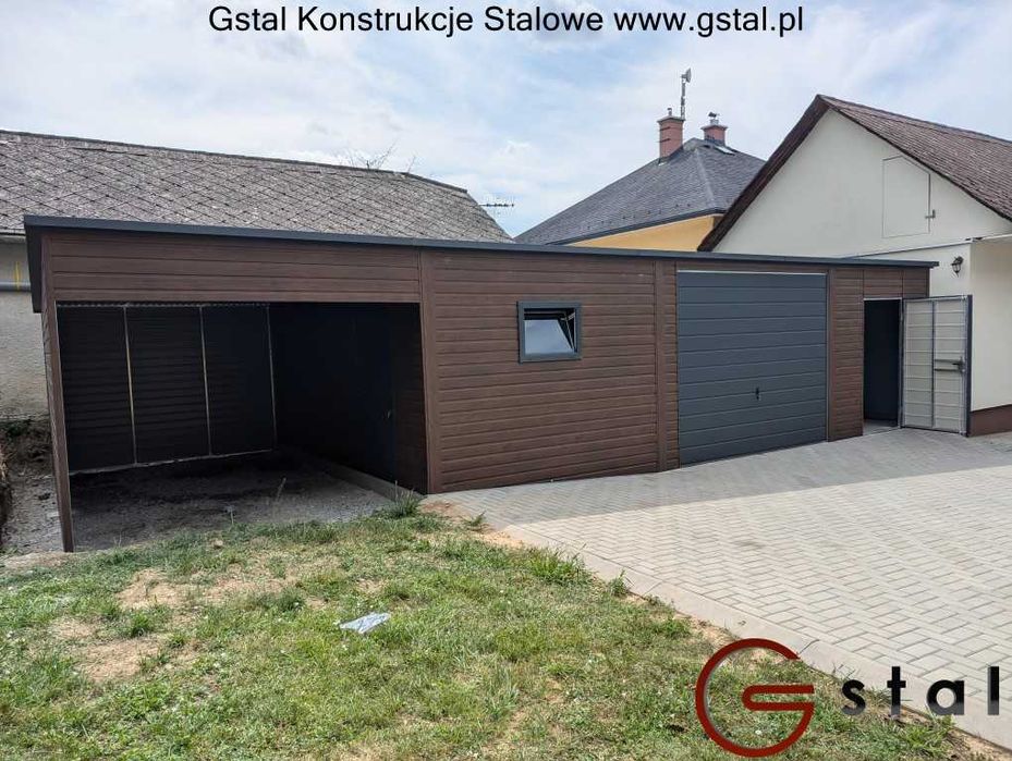garaż blaszany hala wiata 12x6 orzech solidny profil zamknięty