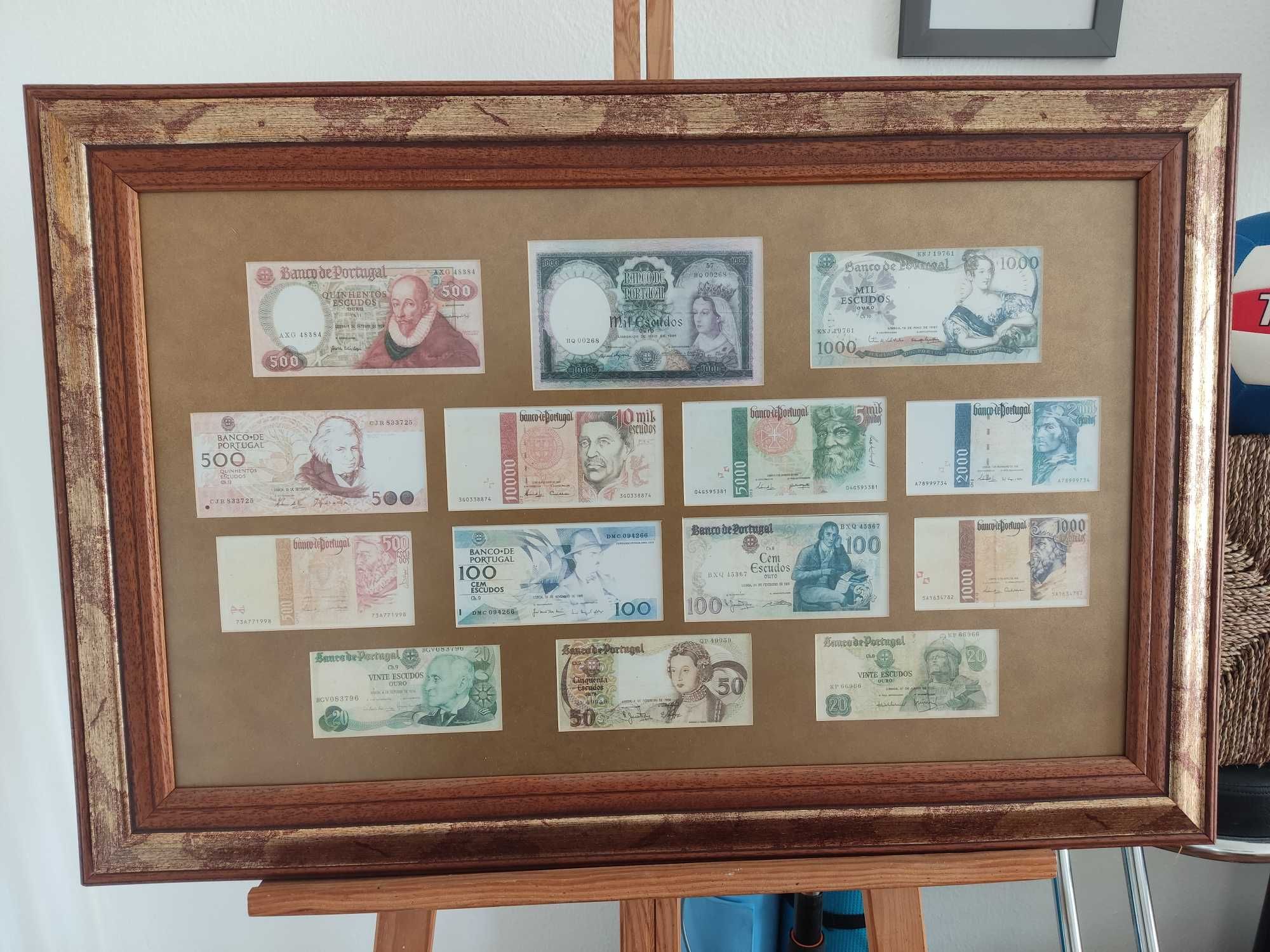 moldura 50x60  com fotocopias de notas portuguesas