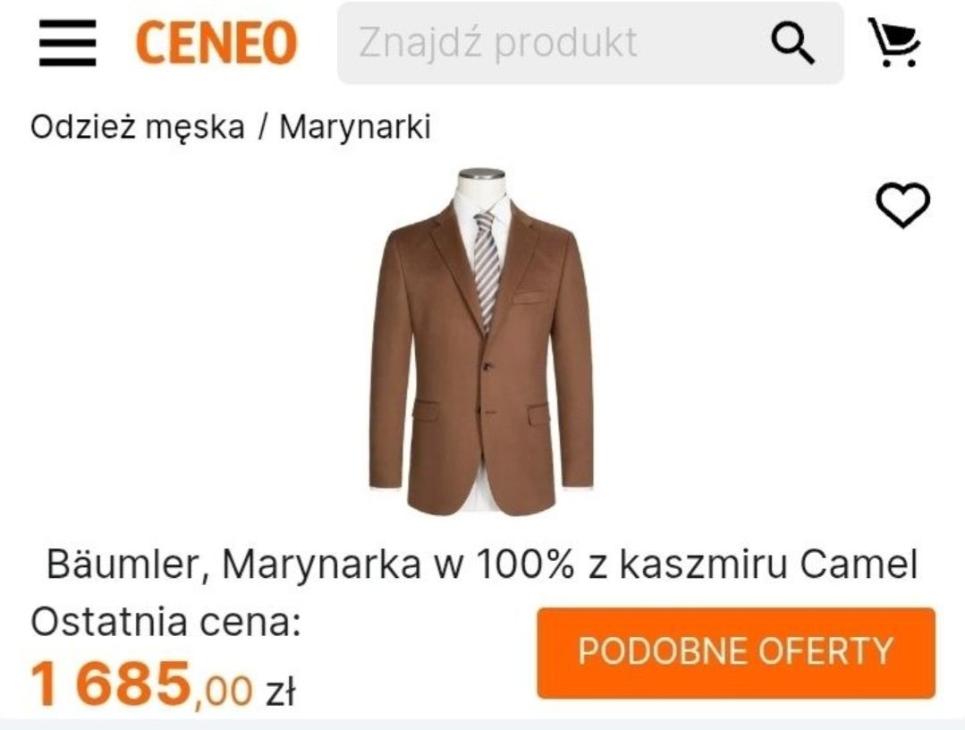 Marynarka męska brąz 100% kaszmir rozmiar  L