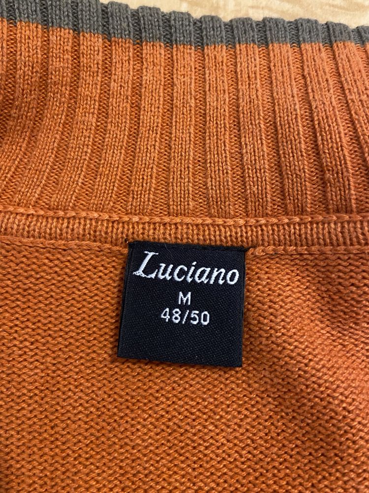 Luciano 48/50 M męski sweter kardigan na zamek pomarańczowy szary Vint
