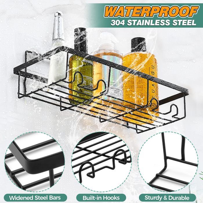 Półka Łazienkowa 4w1 pod Prysznic z Mydelniczką Samoprzylepna Czarna