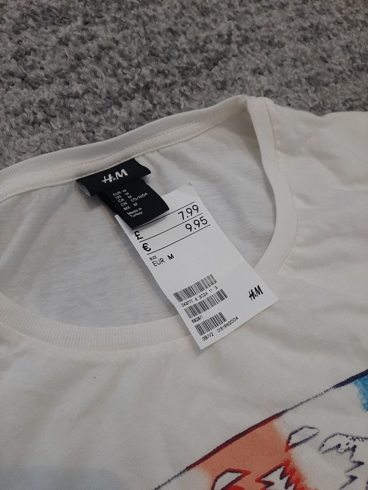 H&M koszulka T-shirt biała rozmiar M Nowa z metką ze wzorem printem