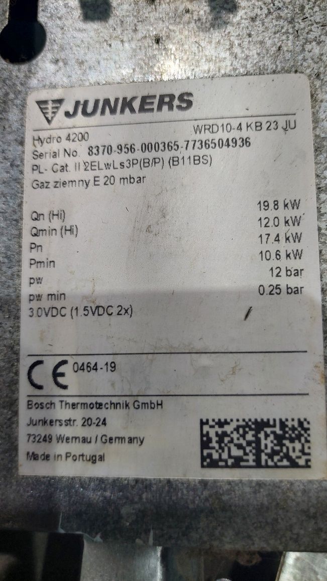 Szyld z pokrętłami do piecyka JUNKERS HYDRO 4200 WRD 10-4 KB 23 JU