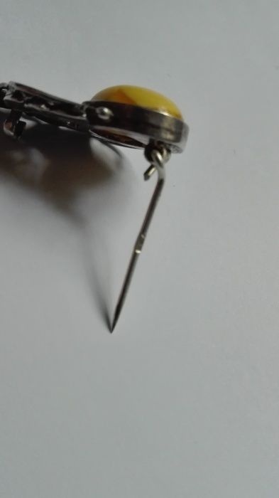 Украшение Пейзажный прибалтийский Янтарь цветок в серебре, брошь.