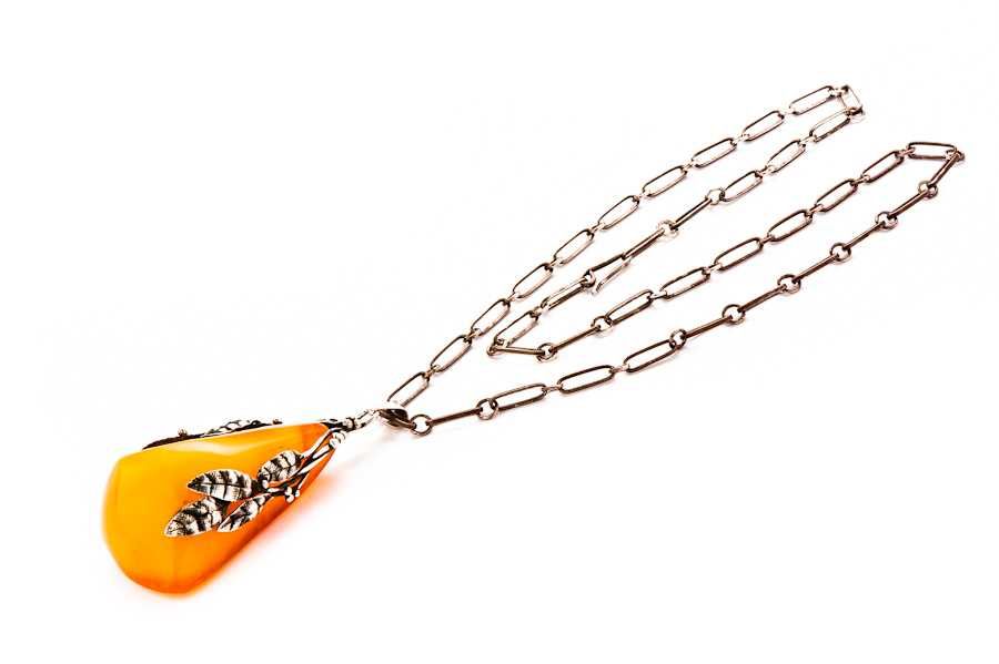 Warszawski Srebrny Naszyjnik - Ogromny Bursztyn - 58,19g - ORNO Kraków