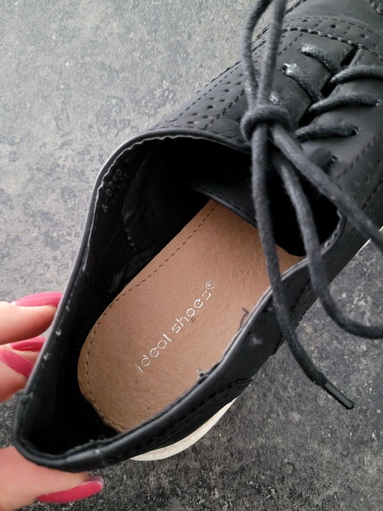 Czarne buty mokasyny oksfordki cyrkonie zdobione rozmiar 37