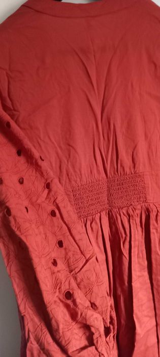 Vestido novo, comprido, bordado, cor de tijolo, M/38 - Tiffosi