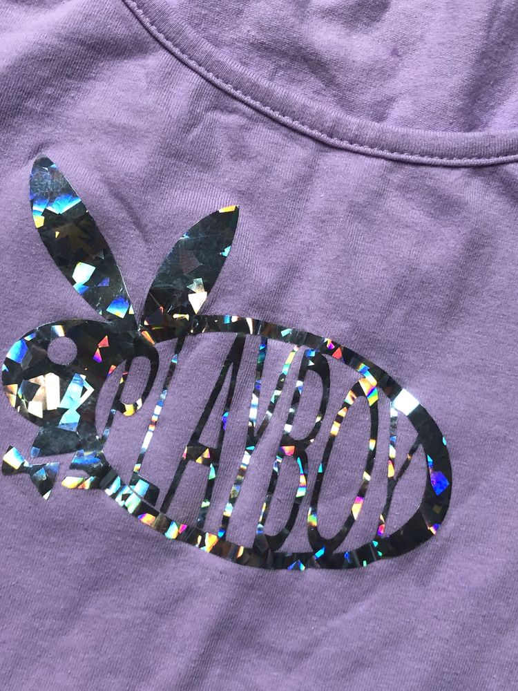 Playboy t-shirt bluzka M filoletowa holograficzny napis króliczek