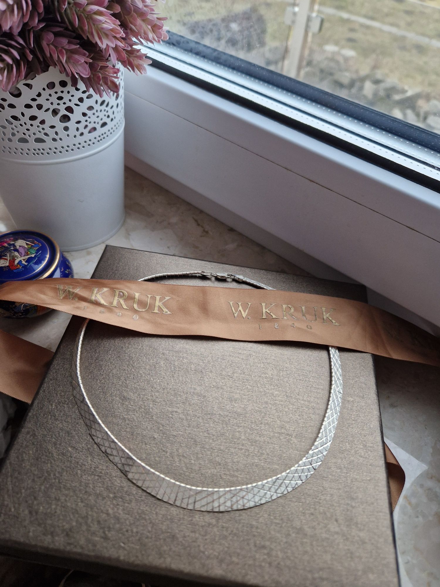 Naszyjnik Kolia W. KRUK Vintage zmijka tasma Srebro 925 diamentowane