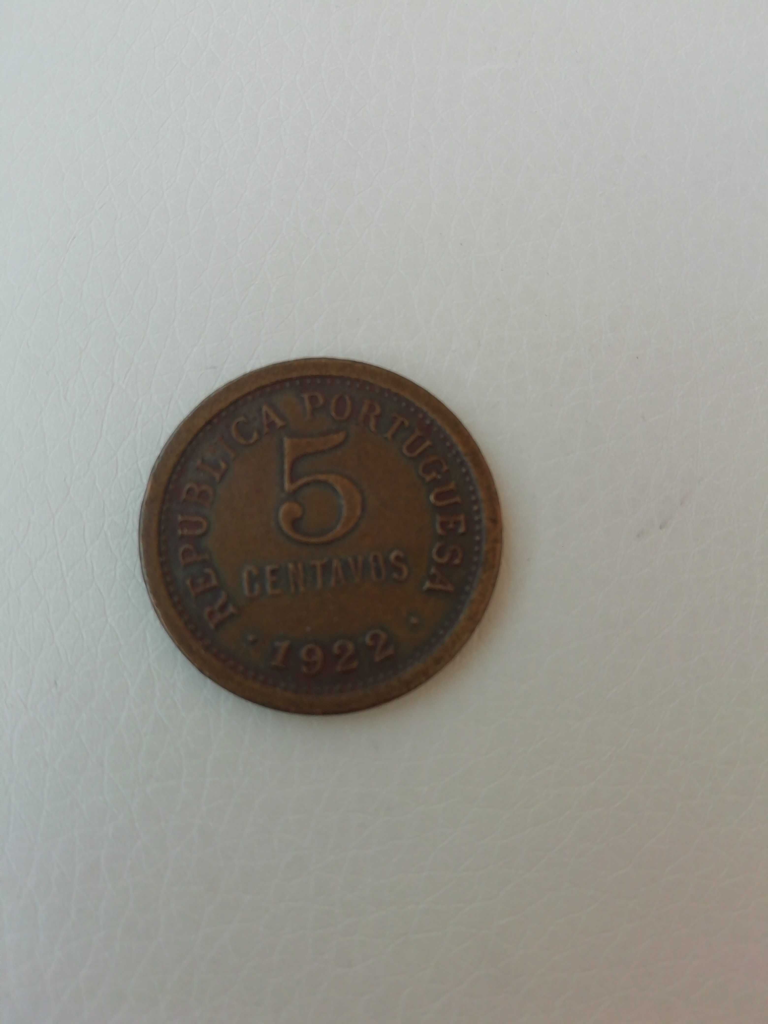 Moeda de 5 Centavos, da República Portuguesa, de 1922