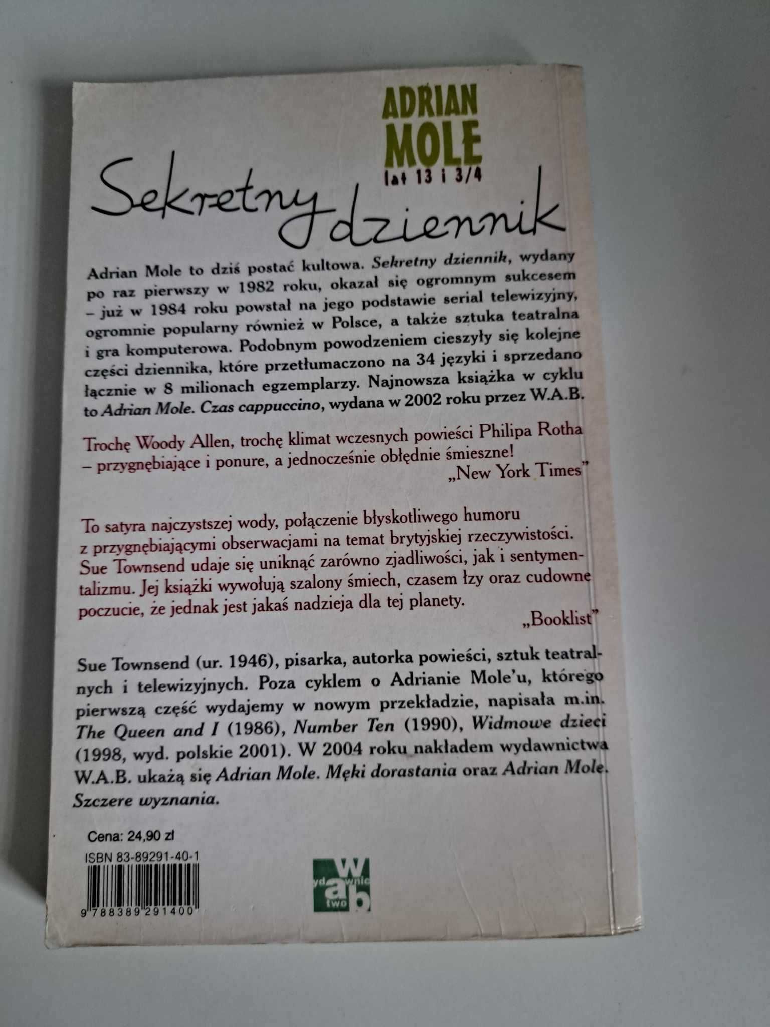 Adrian Mole lat 13 i 3/4 Sue Townsend Literatura młodzieżowa