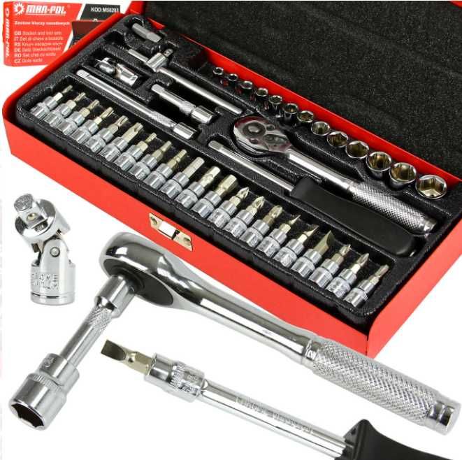 Klucze nasadowe zestaw kluczy w walizce  1/4" 42szt 4-14mm + bity