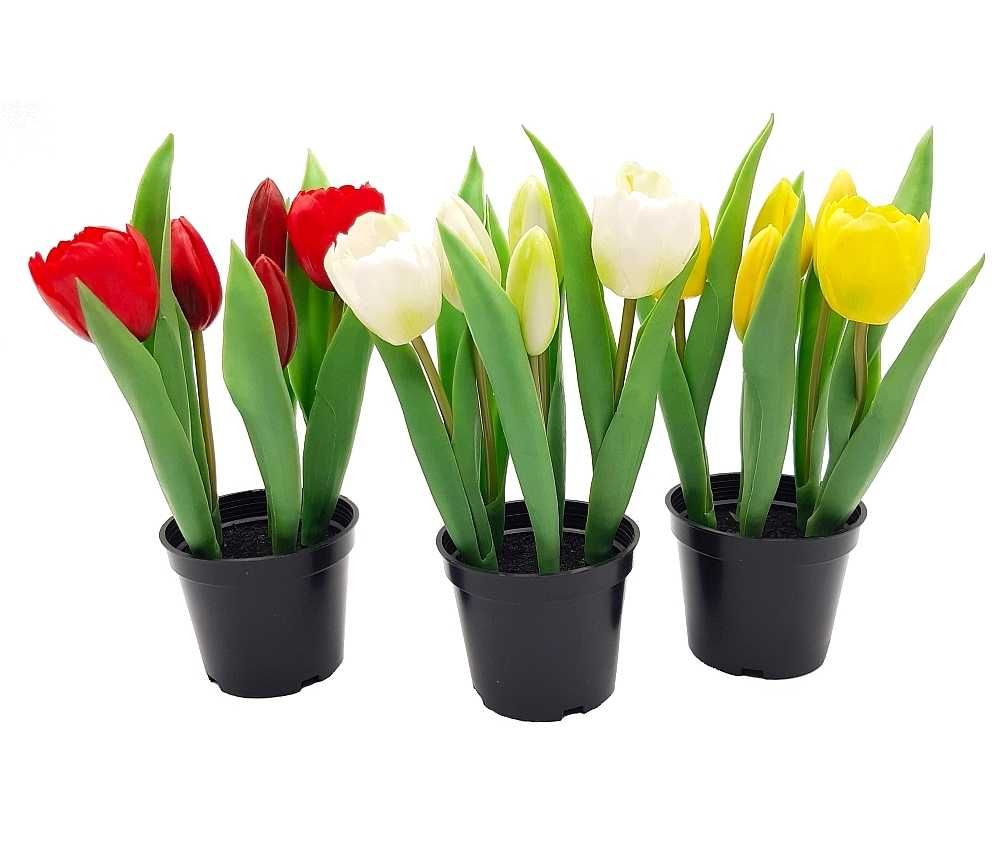 Tulipany silikonowe w doniczce jak żywe tulipan czerwony biały żółty
