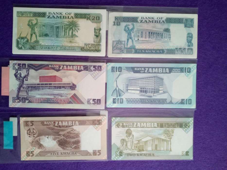 Notas da ZÂMBIA * 6 notas diferentes * Novas (Não Circuladas) UNC
