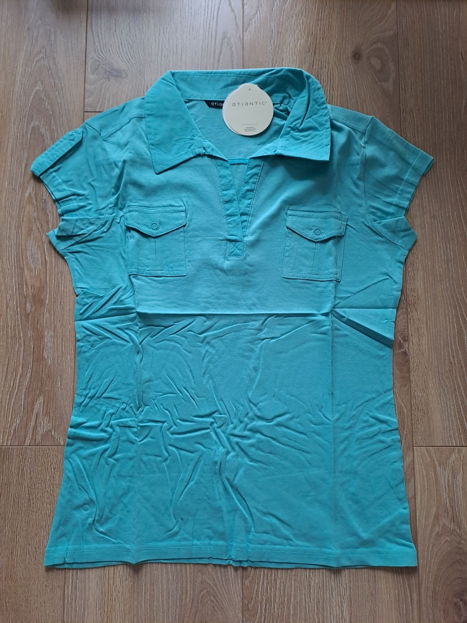 Bluzka polo Atlantic, rozmiar M, bawełna, turkusowa