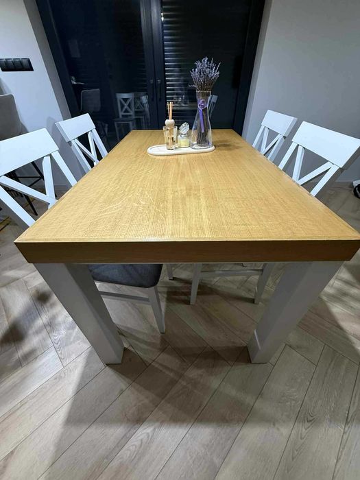 Stół rozkładany 140-180 cm, dębowy blat, styl skandynawski