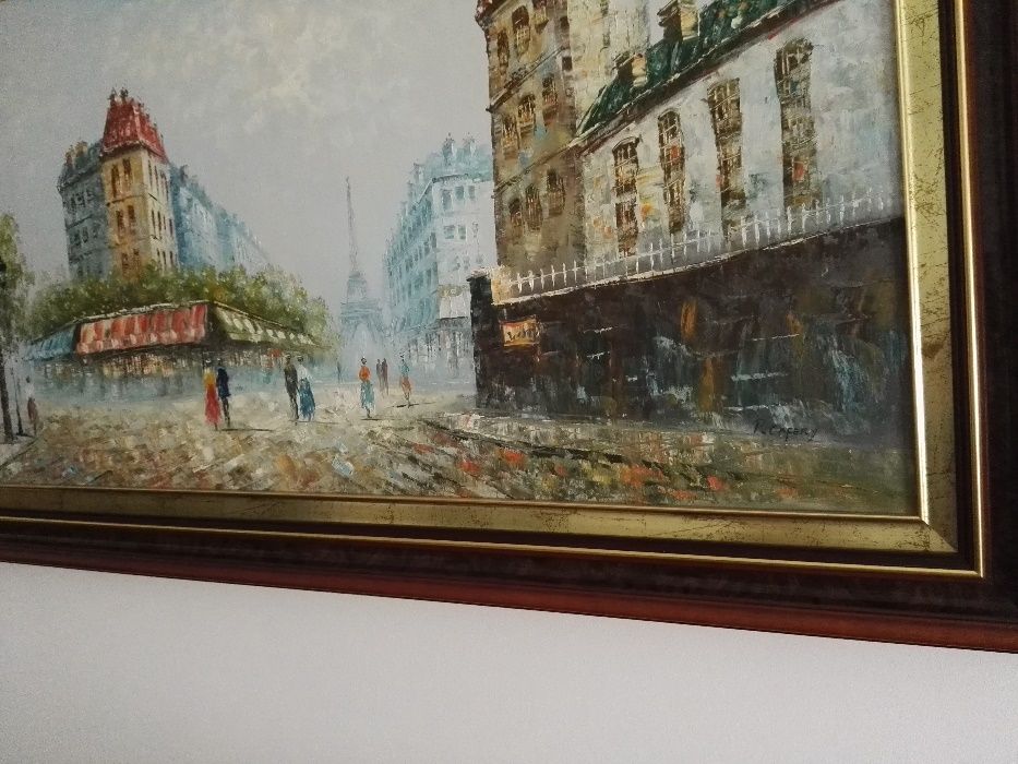 Óleo S/Tela Original Emoldurado Técnica de Pintura a Espátula Paris