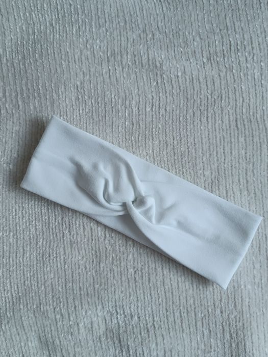 Bawełniana opaska na głowę z węzłem twist - biała jesienna