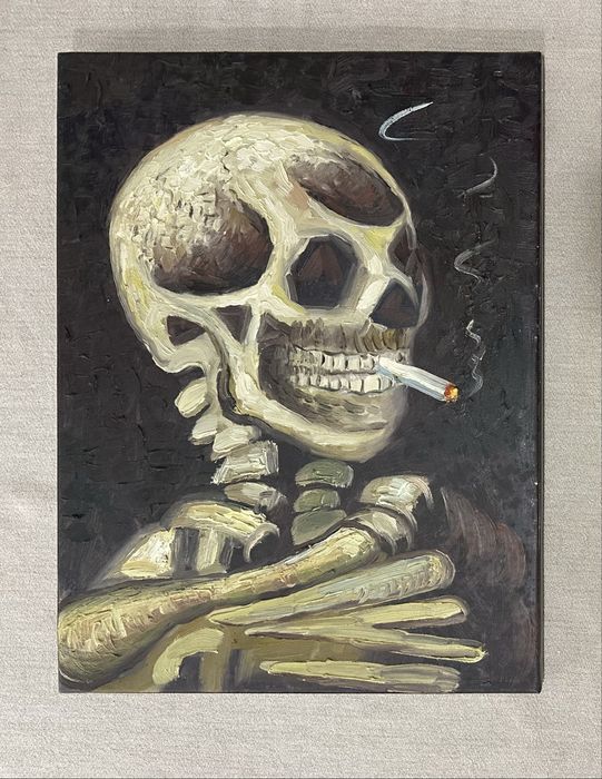Quadro a oleo Van Gogh - Skull of a Skeleton with Burning Cigarette
