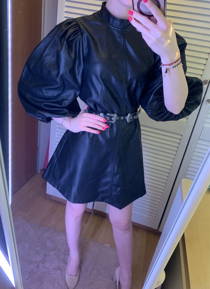 Sukienka rozkloszowana czarna skórzana topshop xs nowa bez metki