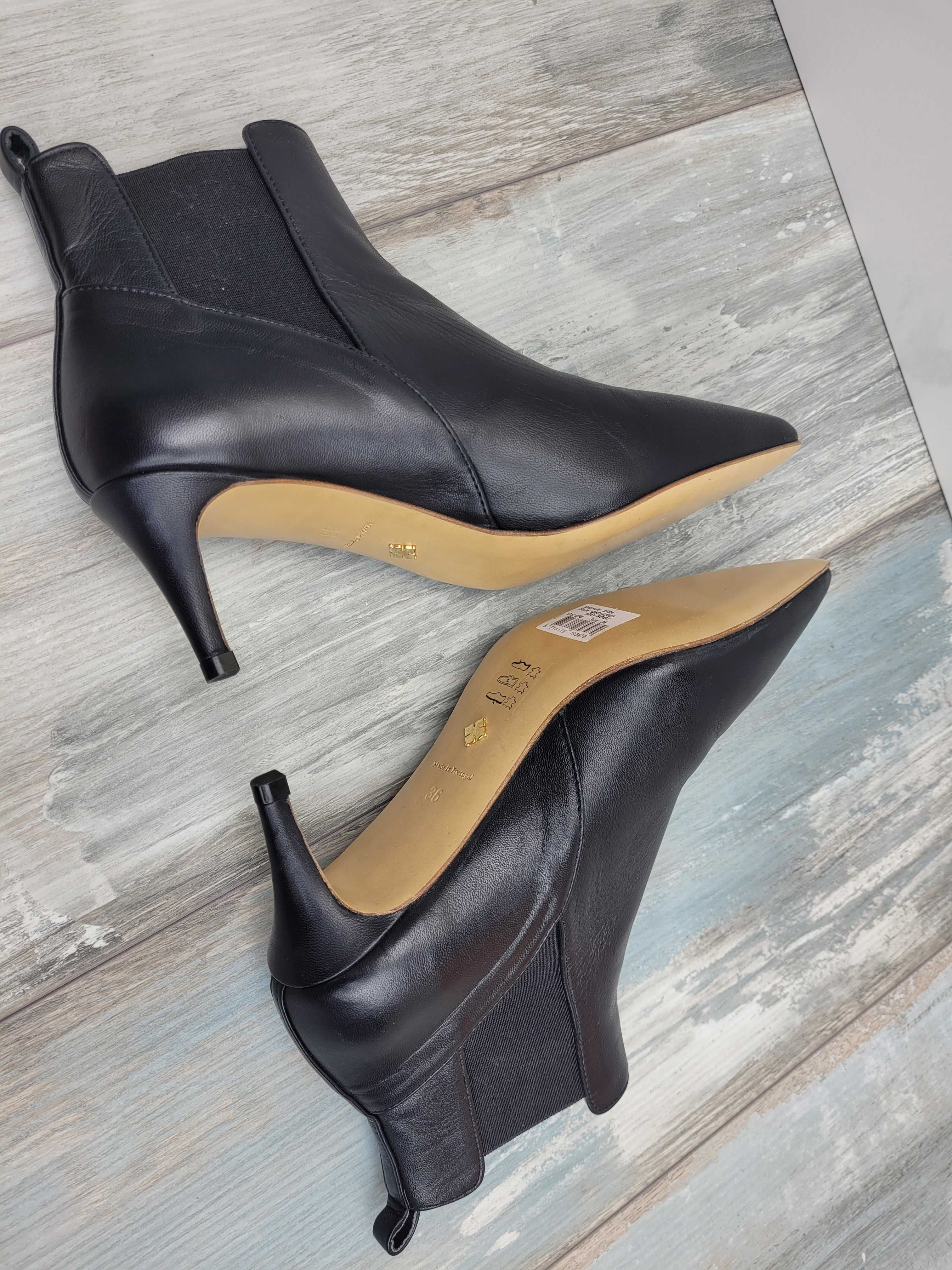 BY MALENE BIRGER Kitten Heel Ankle Boots skóra naturalna modne botki