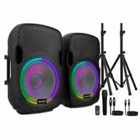 Set Colunas Som Amplificadas 2x 15" 1200W Pico Bluetooth Tripés Novo