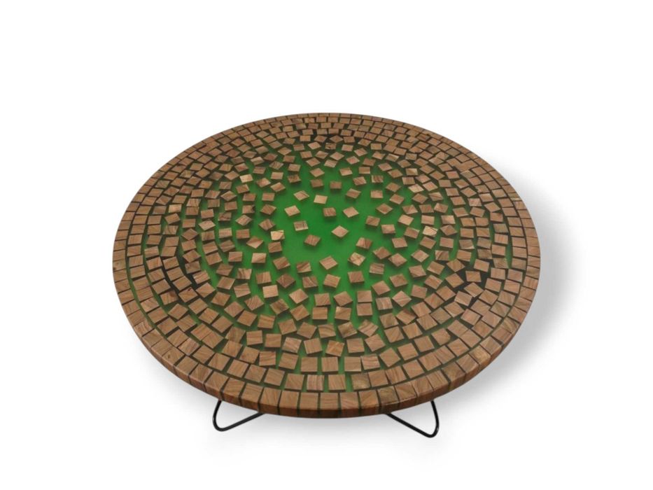 Stolik kawowy "Bricks" 60cm | dąb | dębowy okrągły | żywica zielona