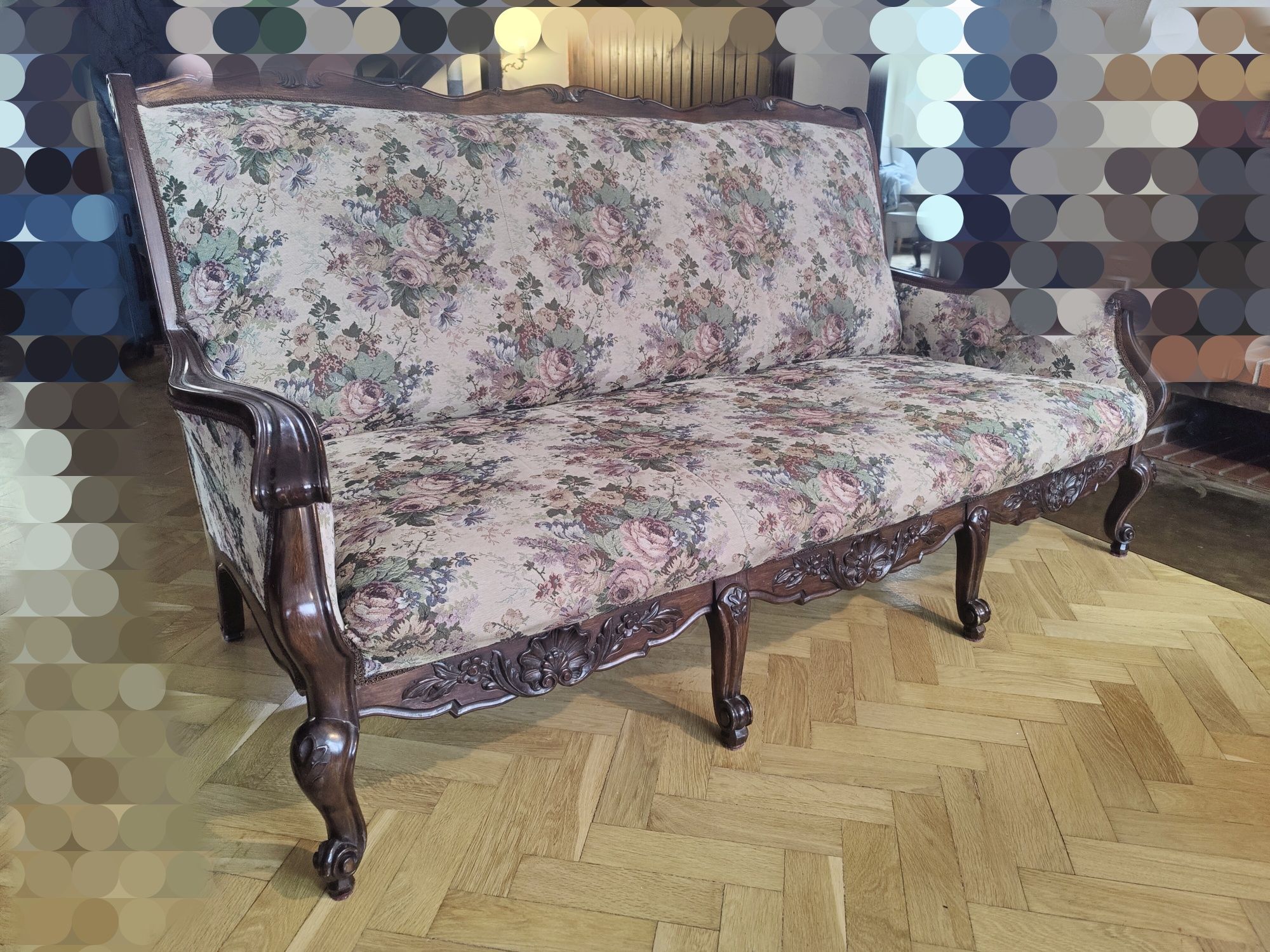 Zestaw komplet wypoczynkowy sofa fotele retro styl Ludwik stare antyk