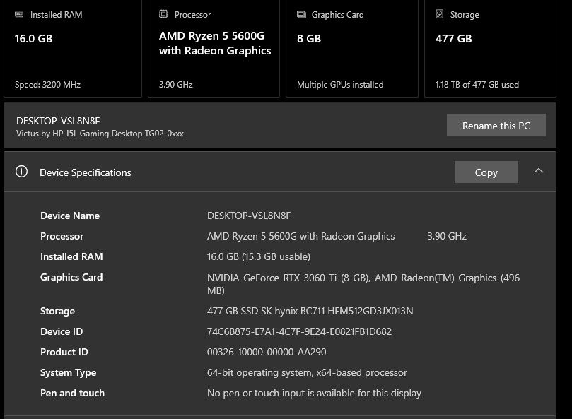 Computador Gaming Victus 3060Ti