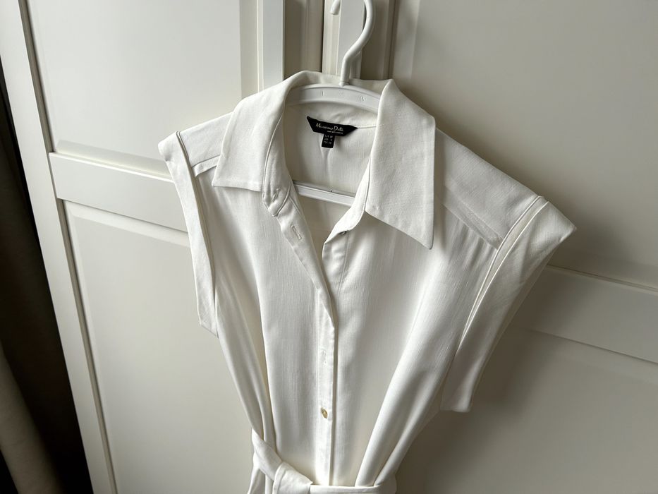 Sukienka letnia Massimo Dutti z paskiem – r. 38, wiskoza, len, bawełna