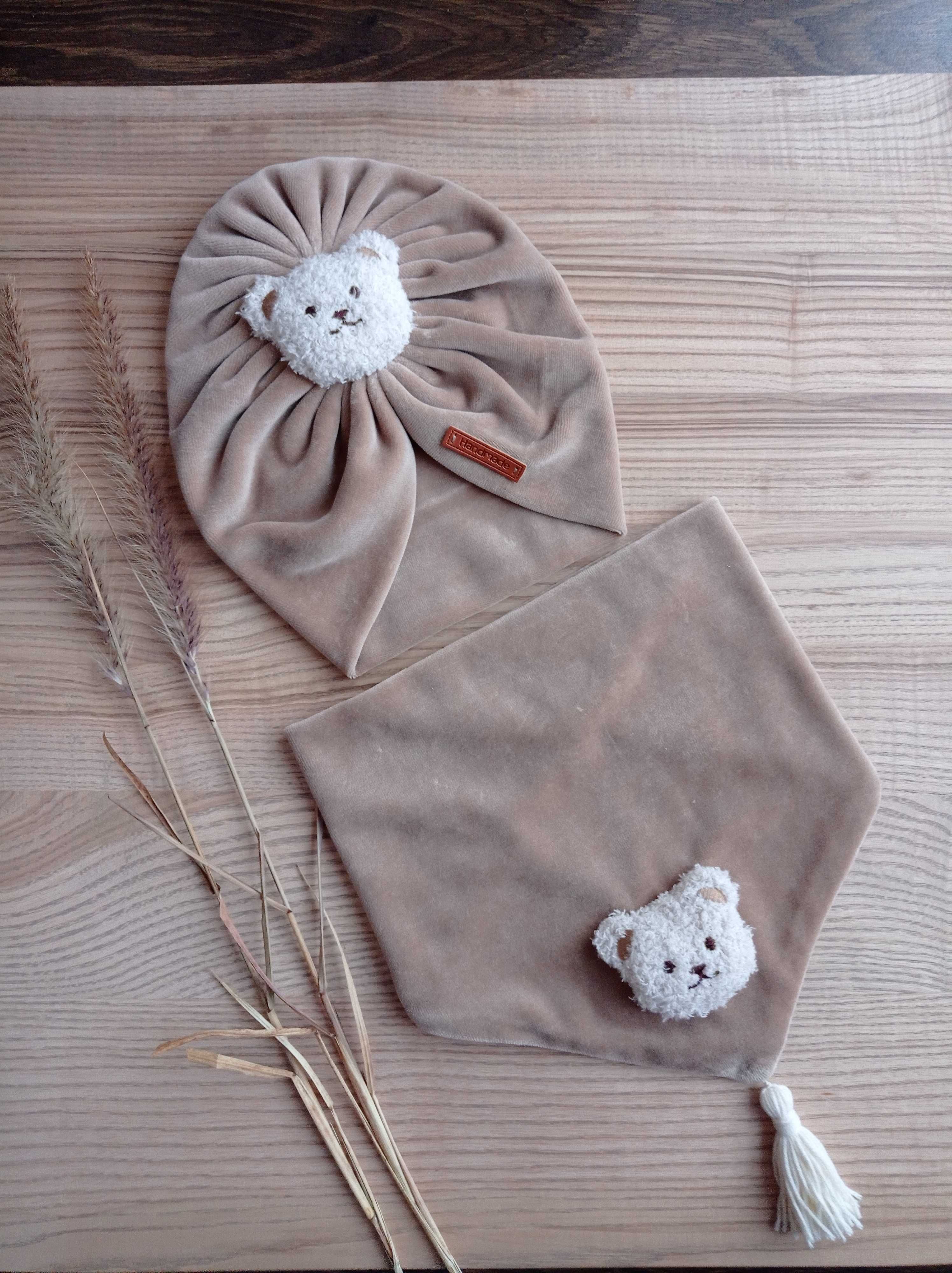 Welurowy komplet, turban z chustą, Handmade