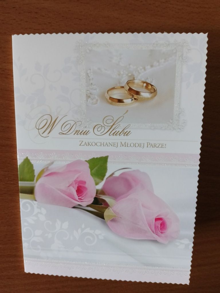 Kartka okolicznościowa z życzeniami W DNIU ŚLUBU, składana z kopertą