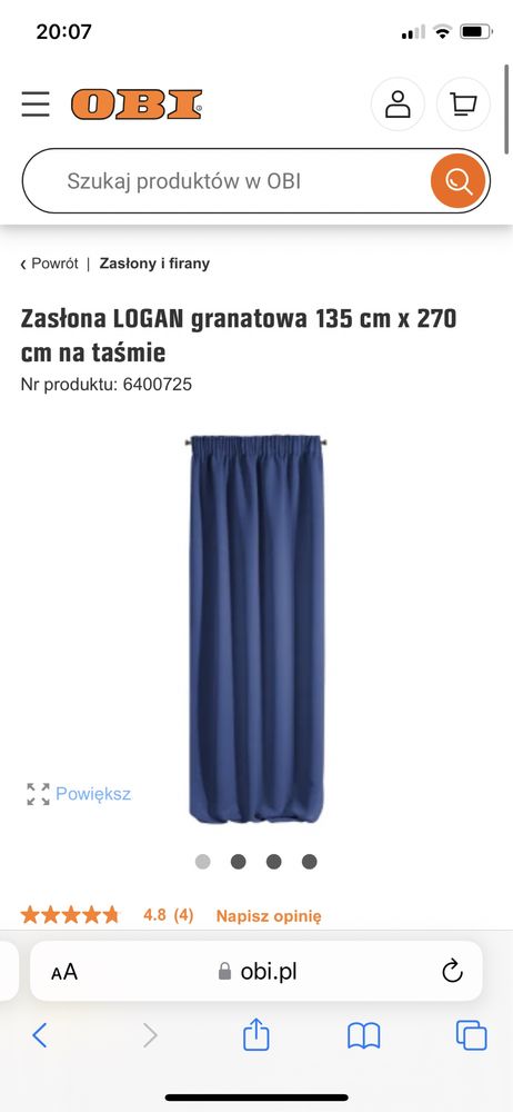 Zaslona Logan 135 x 270 granatowa