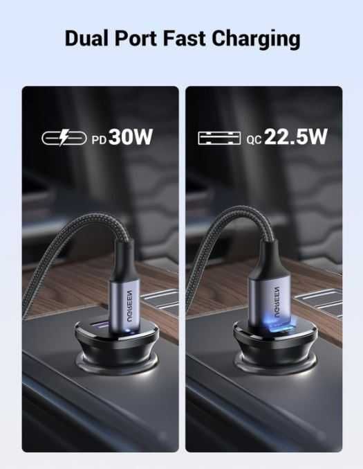 Автомобільний зарядний пристрій UGREEN 30W Type U+C PD3.0 QC4.0