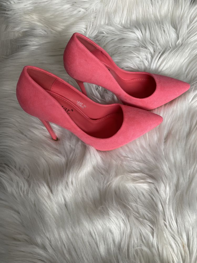 Nowe różowe buty damskie szpilki 35 neonowe